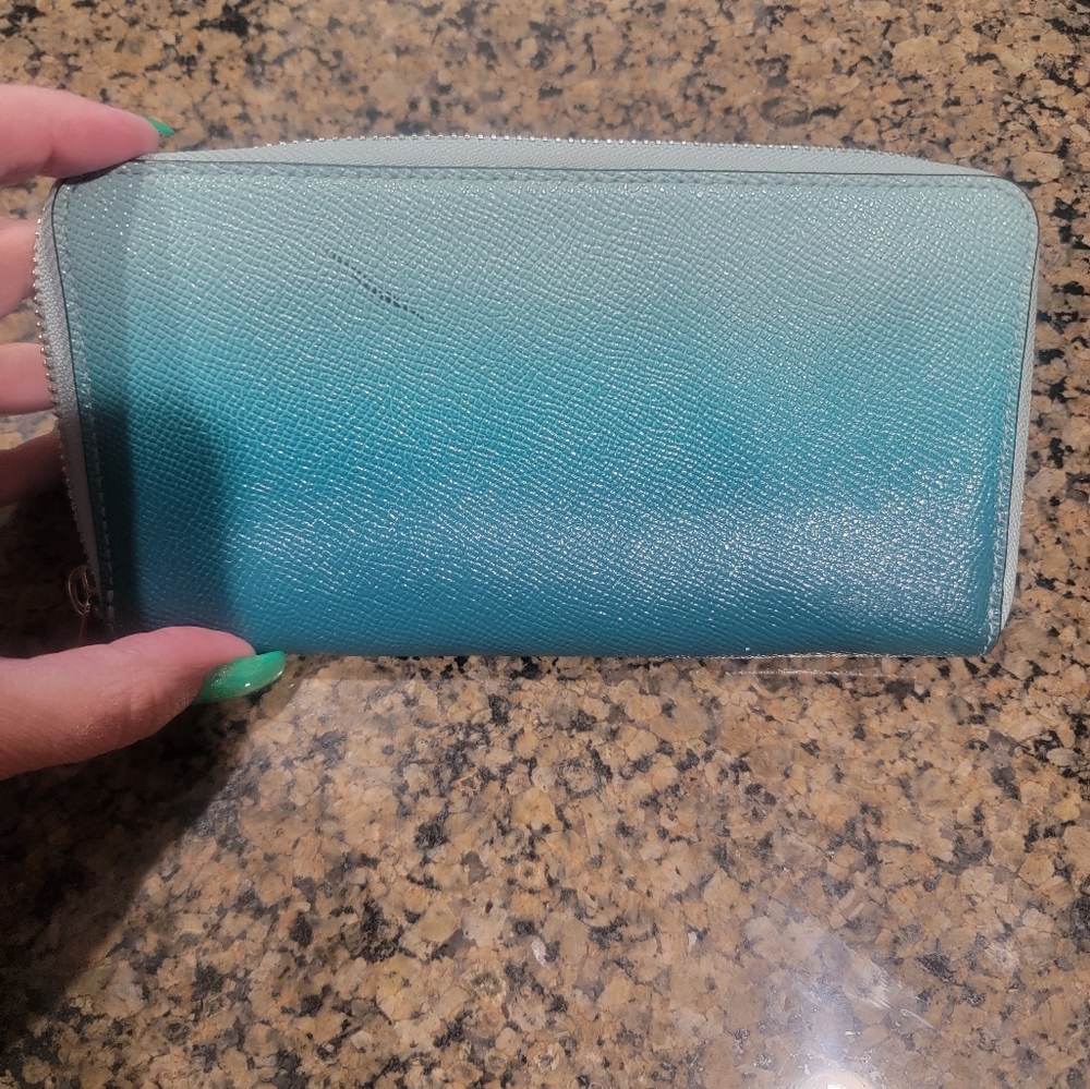 Coach Ombre Teal Zip Wallet - Picture 2 of 4
